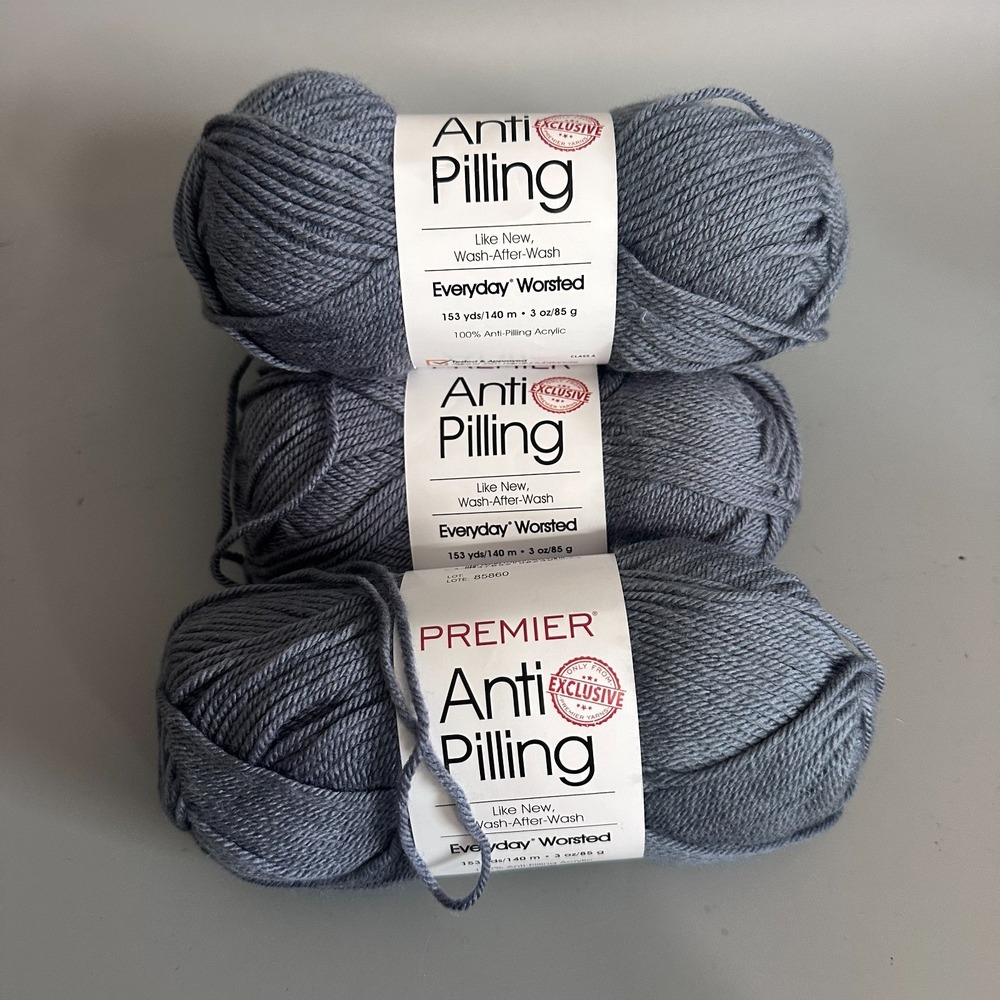 Premier Everyday Worsted Anti Pilling Yarn Harbor Blue Grey 3 Skeins Lot 153yd